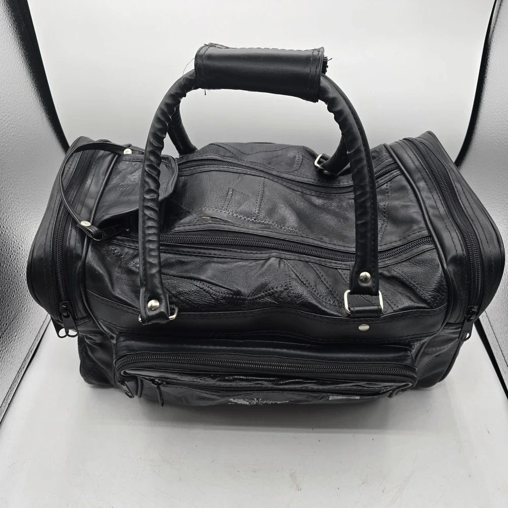 Bon Jovi Black Leather Duffel Bag‎ Carry-On Travel Overnight Heart & Dagger Logo
